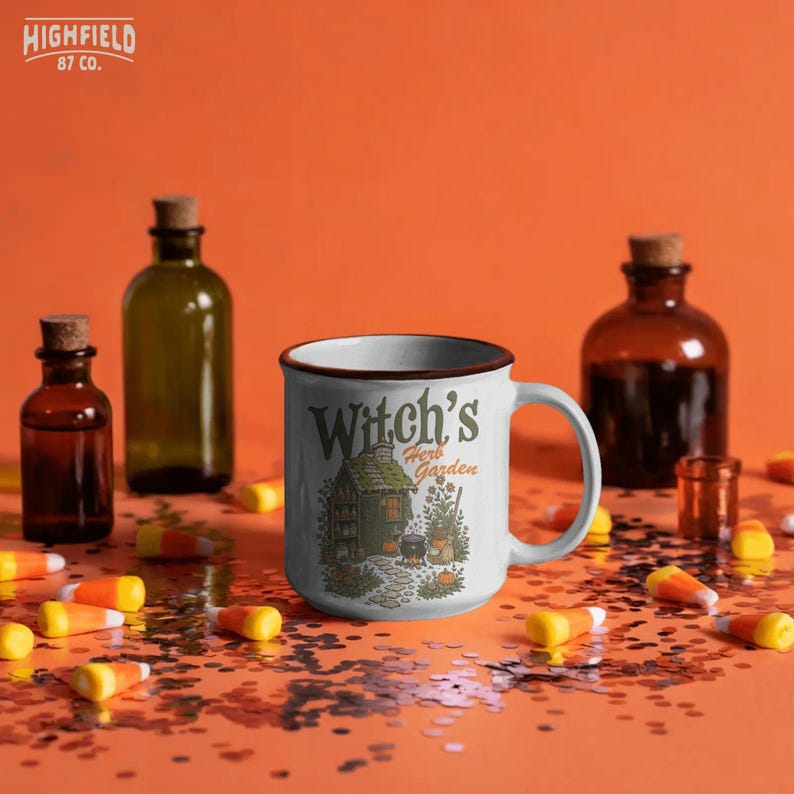 Digital download PNG featuring Witchs Herb Garden artwork for Halloween shirts, fall witchy apparel, pumpkin designs, and spooky season graphics.