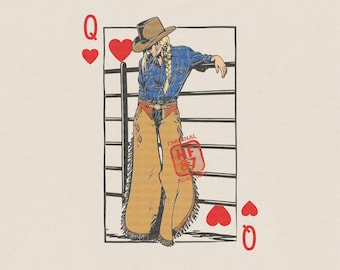 Vaquera Reina de Corazones PNG, Diseño de Moda Vaquera del Oeste, Gráfico de Atuendo de Rodeo, Camiseta de Chica Campesina Descarga Digital