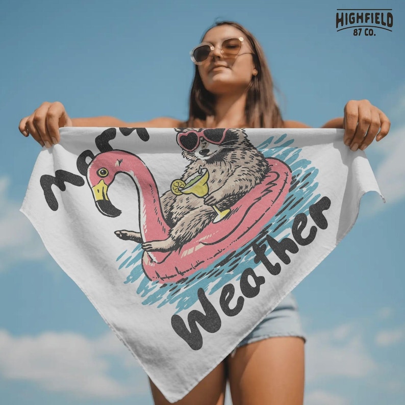 summer themed raccoon with margarita and float, fun vacation graphic png