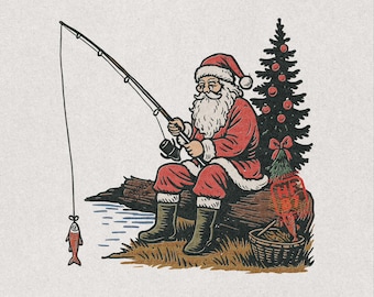 Santa Pescando PNG: Sudadera de Pescador Navideña, Santa Pescador Divertido, Sublimación Navideña, Descarga Digital de Pescador