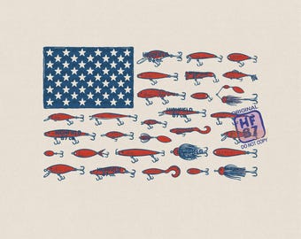 Fishing Lure PNG, Patriotic American Flag Shirt Design, 4th of July Digital Download for Fisherman Dad