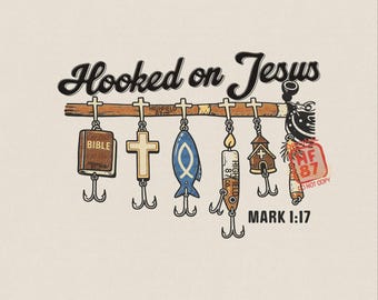 Christian Fishing, PNG, Hooked on Jesus, shirtontwerp visser (digitale download)
