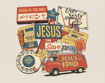 Christian PNG, Jesus Saves Retro Collage Shirt Design, Bible Verse Faith Graphic, Church Gift Digital Download