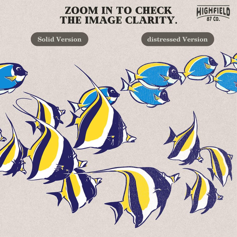 coastal sea life png with a group of tropical fish in a clean and minimal ocean style, ideal for summer clothing and marine themed graphics