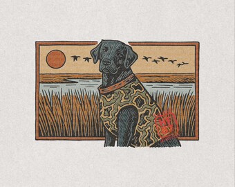 Black Lab Duck Hunting PNG, Camo Labrador Retriever Marsh Shirt Design, Waterfowl Hunter Digital Download for Dog Lovers Gift