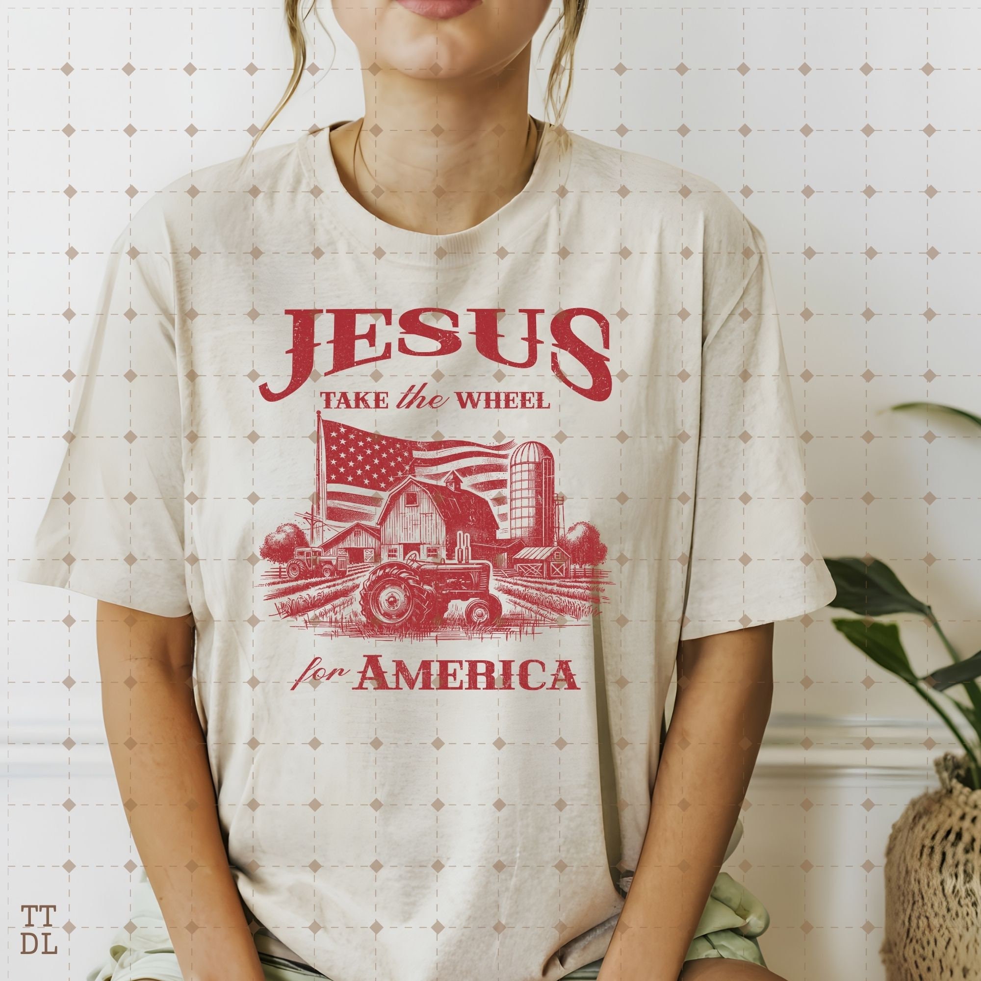 Tractor Jesus Jesus Take the Wheel PNG : Christian Farm Tractor American Flag Design ...