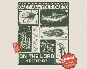 Christian Fishing, PNG, werp alle zorgen op 1 Petrus 5:7 (digitale download)