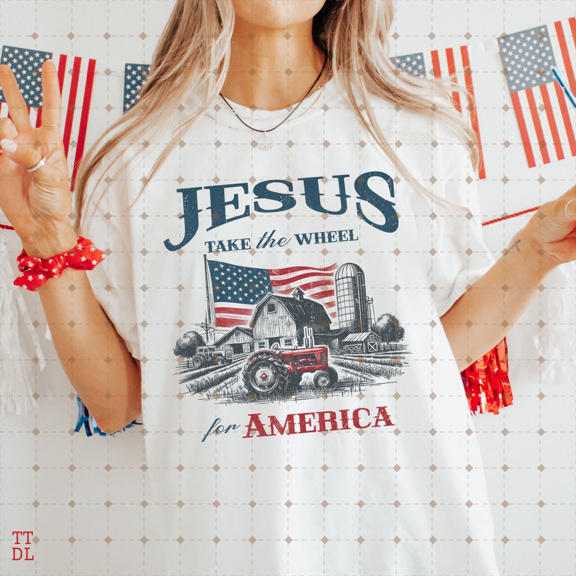 Tractor Jesus Jesus Take the Wheel PNG : Christian Farm Tractor American Flag Design ...