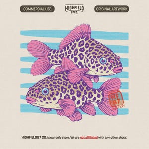 colorful fish png with leopard print pattern pink and purple fish illustration for girly tshirt design summer clipart