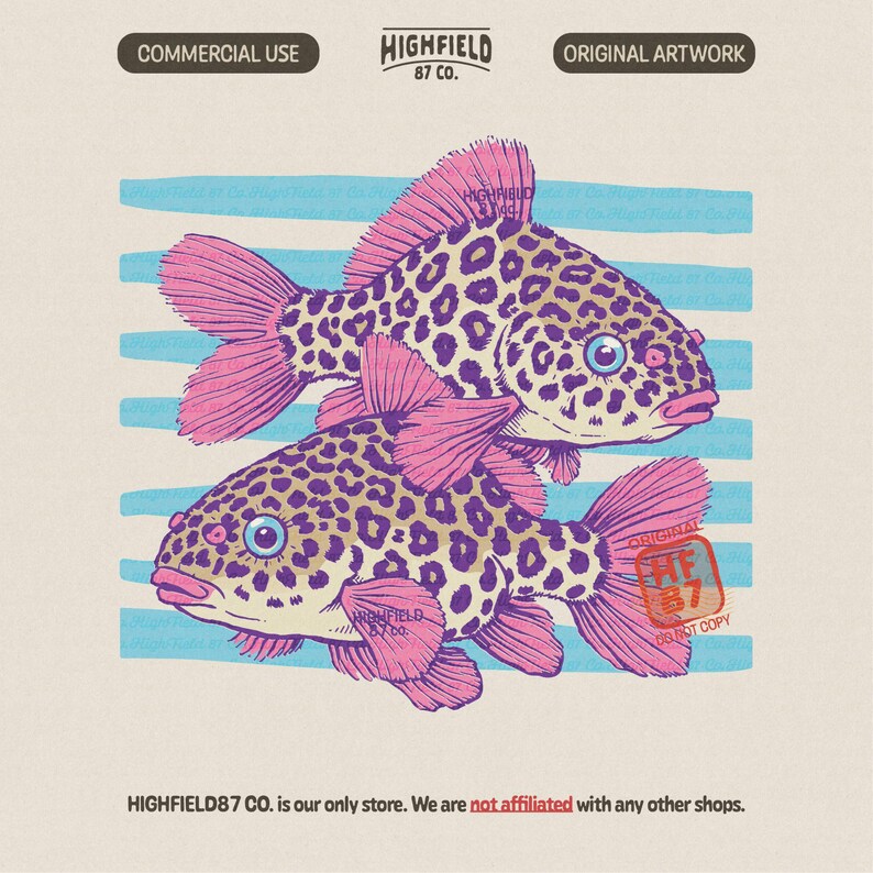 colorful fish png with leopard print pattern pink and purple fish illustration for girly tshirt design summer clipart