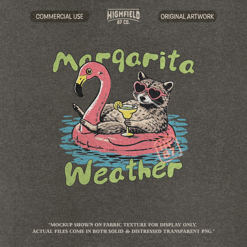 funny raccoon drinking margarita while relaxing on pink flamingo pool float, summer vibes png