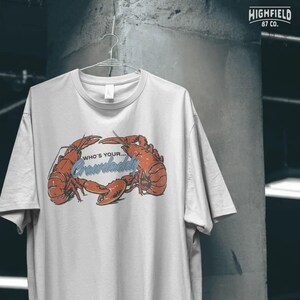 Crawfish boil party shirt design with large crawdad artwork, high quality PNG download.