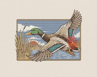 Mallard Duck PNG, Flying Waterfowl Hunting Graphic, Vintage Duck Hunter Shirt Design, Outdoor Wildlife Digital Download