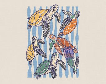 Tartaruga marina PNG, disegno di tartaruga costiera, illustrazione di animale marino da spiaggia, download digitale per maglietta vacanze estive