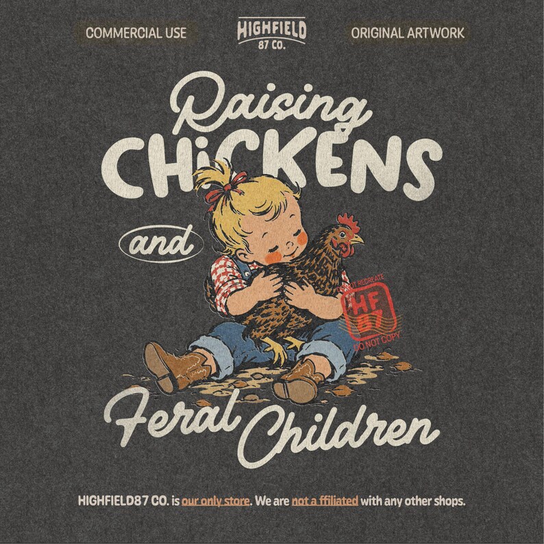Chicken mom PNG showing a farm kid holding a brown chicken with funny country life text for chicken lover shirt designs.