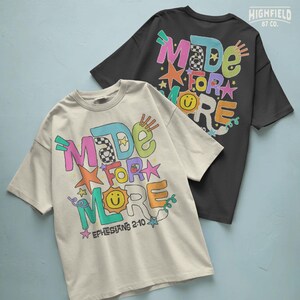 Sunday school PNG featuring Made For More text with Ephesians 2:10 for Christian kids shirts and faith based classroom designs.