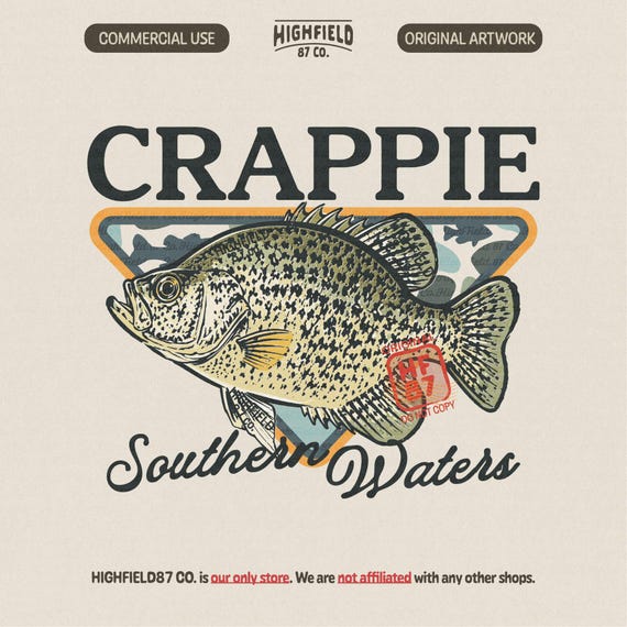 Crappie Fishing PNG : Southern Waters Panfish Design, Freshwater Fisherman Shirt Graphic Digital Download