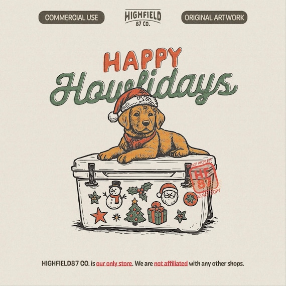 Christmas Dog PNG, Happy Howlidays Puppy Santa Hat Cooler Shirt, Golden Retriever Holiday Pet Lover Digital Download File