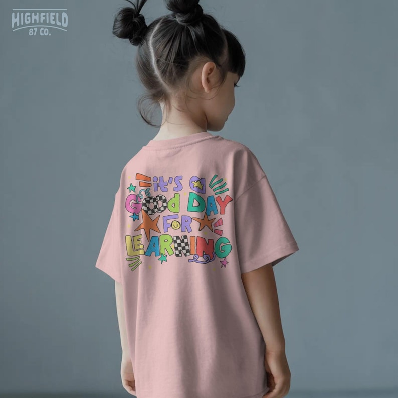 Bright back to school digital download PNG with cute doodle typography reading It’s a Good Day for Learning in rainbow colors.