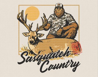 Bigfoot Deer Hunting PNG, Sasquatch Buck Hunter Design, Funny Hunting Graphic, Camo Outdoorsman Shirt Digital Download