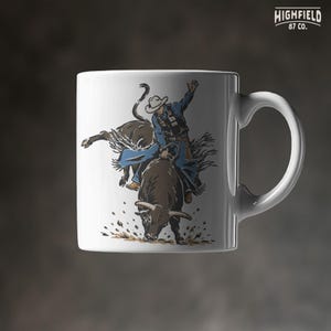 Ranch cowboy PNG featuring a rodeo rider on a bucking bull with boots, chaps, and western gear for country shirt and apparel designs.