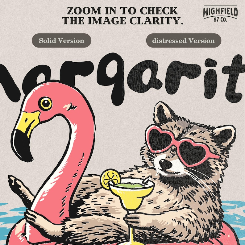 cute raccoon lounging on float with margarita glass and heart sunglasses, beach vacation png design