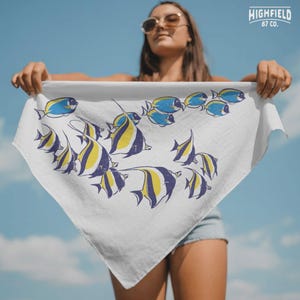 marine animal png with tropical fish swimming in formation, simple beach life illustration