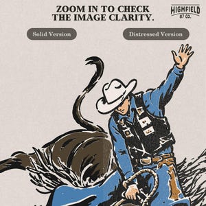 Western cowboy PNG featuring a bull rider holding on during a rodeo ride, perfect for rodeo shirts, cowboy gifts, and ranch style designs.