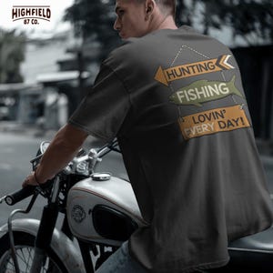 Funny hunting fishing PNG artwork with rustic sign elements and outdoor theme