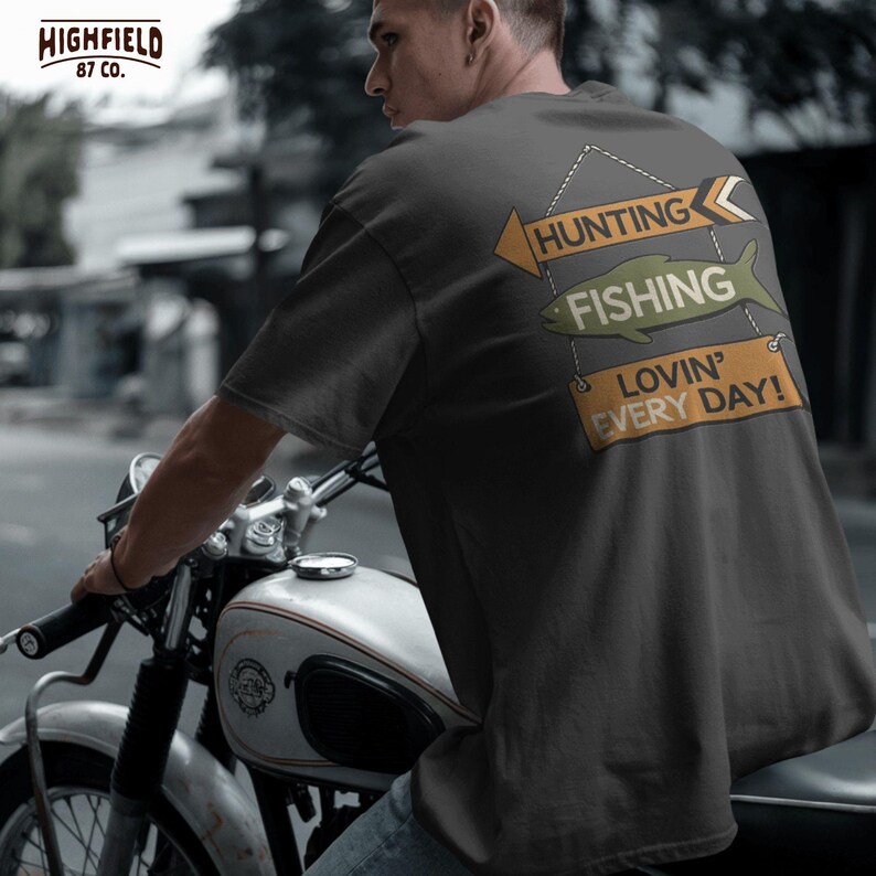 Funny hunting fishing PNG artwork with rustic sign elements and outdoor theme