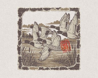 Mallard Duck PNG, Flying Waterfowl Hunting Shirt Design, Marsh Duck Scene Digital Download for Duck Hunters and Outdoorsmen Gift