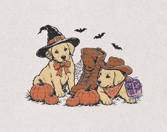 Halloween Golden Retriever PNG, Cute Puppy Dog Shirt Design, Witch Cowboy Pumpkin Fall Digital Download File for Dog Lovers