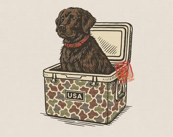 Chocolate Lab PNG, Hunting Dog Camo Cooler Graphic, Duck Hunter Outdoor Dog Shirt Digital Download