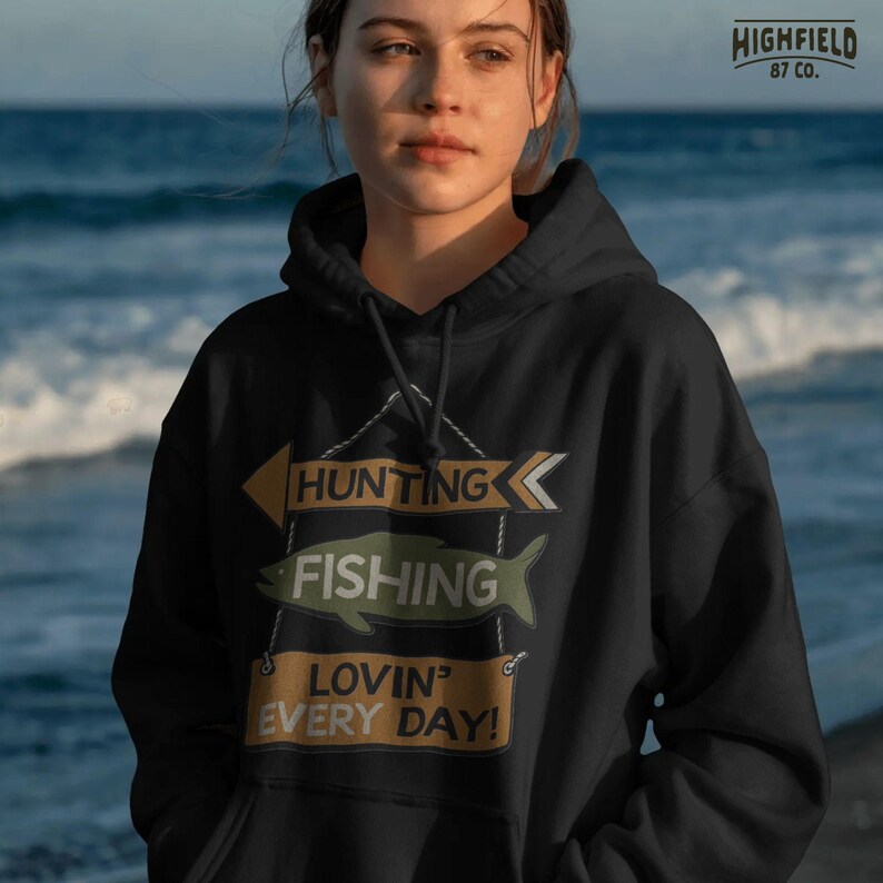 Outdoor themed PNG with hunting and fishing signs stacked vertically, humorous lifestyle quote