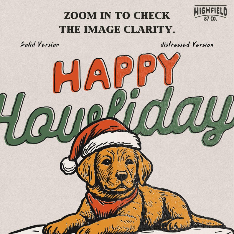 Christmas-themed PNG showing a Labrador puppy in a Santa hat on a holiday cooler. High-resolution sublimation design for pet Christmas shirts or festive dog clipart projects.
