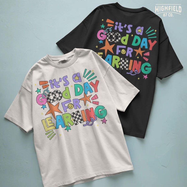 Kids school shirt design PNG with fun playful lettering and star graphics, perfect for first day of school and classroom themes.