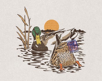 Mallard Duck PNG, Dabbling Duck Marsh Scene, Duck Hunting Shirt Design, Waterfowl Hunter Digital Download for Men Women