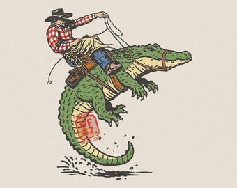 Cowboy Riding Alligator PNG Funny Western Gator Rodeo Florida Swamp Humor Cowboy Shirt Design Digital Download