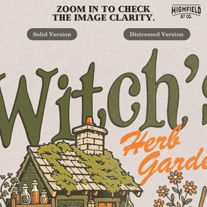 Witch cottage PNG featuring a tiny green cottage with herb shelves, potion jars, orange window glow, pumpkins, and garden path.