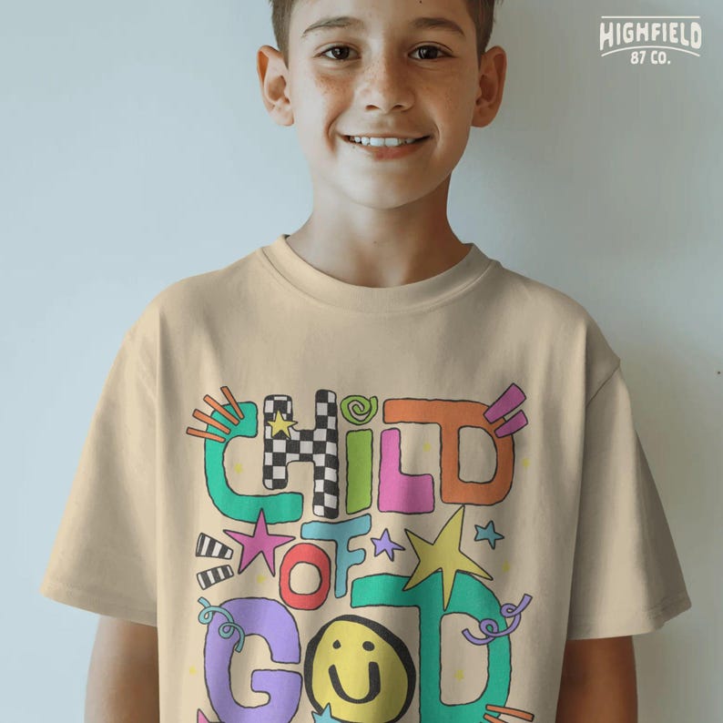 Christian school PNG featuring colorful hand drawn Child Of God wording with smiley face and playful classroom accents.