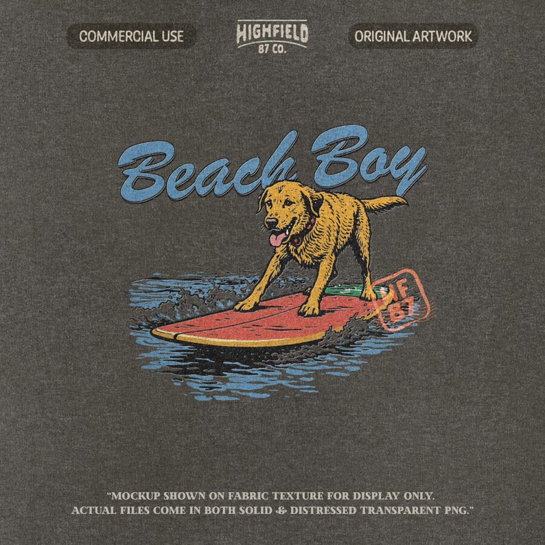surfing dog illustration golden retriever riding waves on surfboard beach theme png file