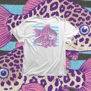 pink purple fish png with leopard print pattern cute aesthetic fish design for tshirt and sticker printing