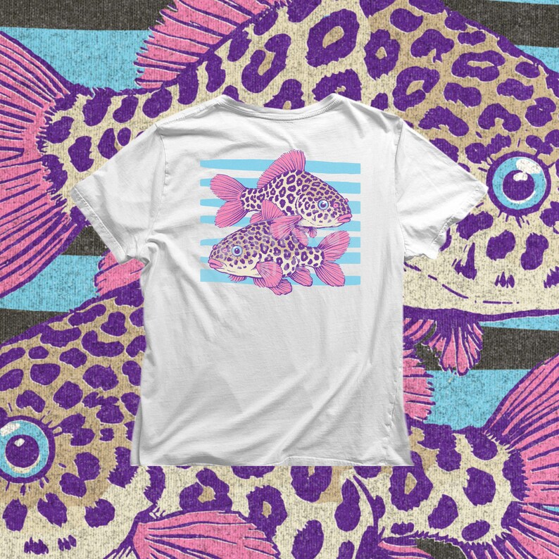 pink purple fish png with leopard print pattern cute aesthetic fish design for tshirt and sticker printing