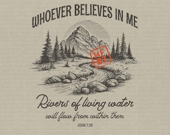 Retro Men's Bible Shirt PNG, Rivers of Living Water Design (Digital Download)