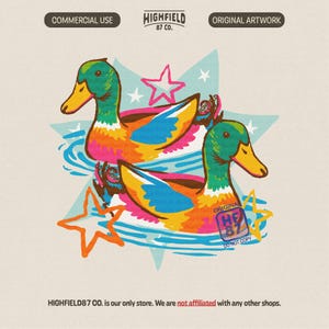 Preppy Duck PNG Colorful Summer Lake Design, Cute Mallard Ducks Illustration, Girly Preppy Shirt Graphic Digital Download