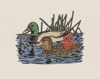 Mallard Duck PNG Waterfowl Hunting Marsh Duck Pair Outdoor Wildlife Shirt Design Digital Download