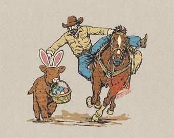 Easter Cowboy PNG with Bunny Basket Western Spring Shirt Design Digital Download