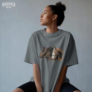 Western ranch horse PNG design showing three horses, classic cowboy artwork for shirts and prints