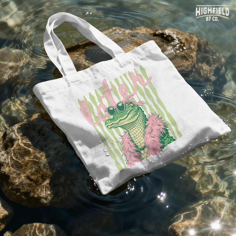 trendy preppy girl animal design with crocodile wearing sunglasses and feather boa later phrase png for boutique fashion and tshirt printing