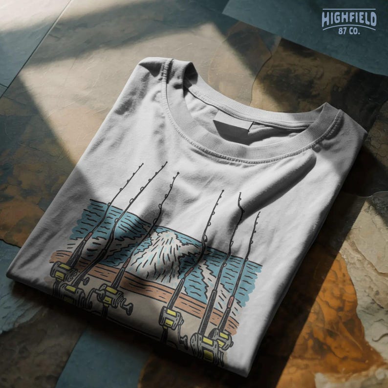 Saltwater fishing PNG design showing fishing rods on a boat stern during offshore trolling